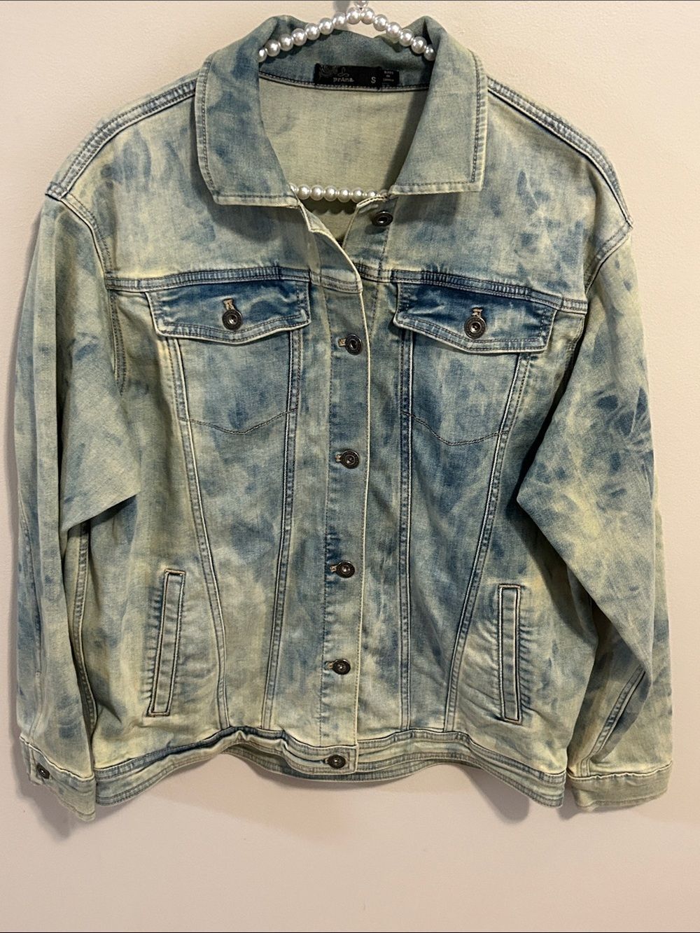 Prana Bleached Acid Wash Denim Trucker Jacket Women's Size Small